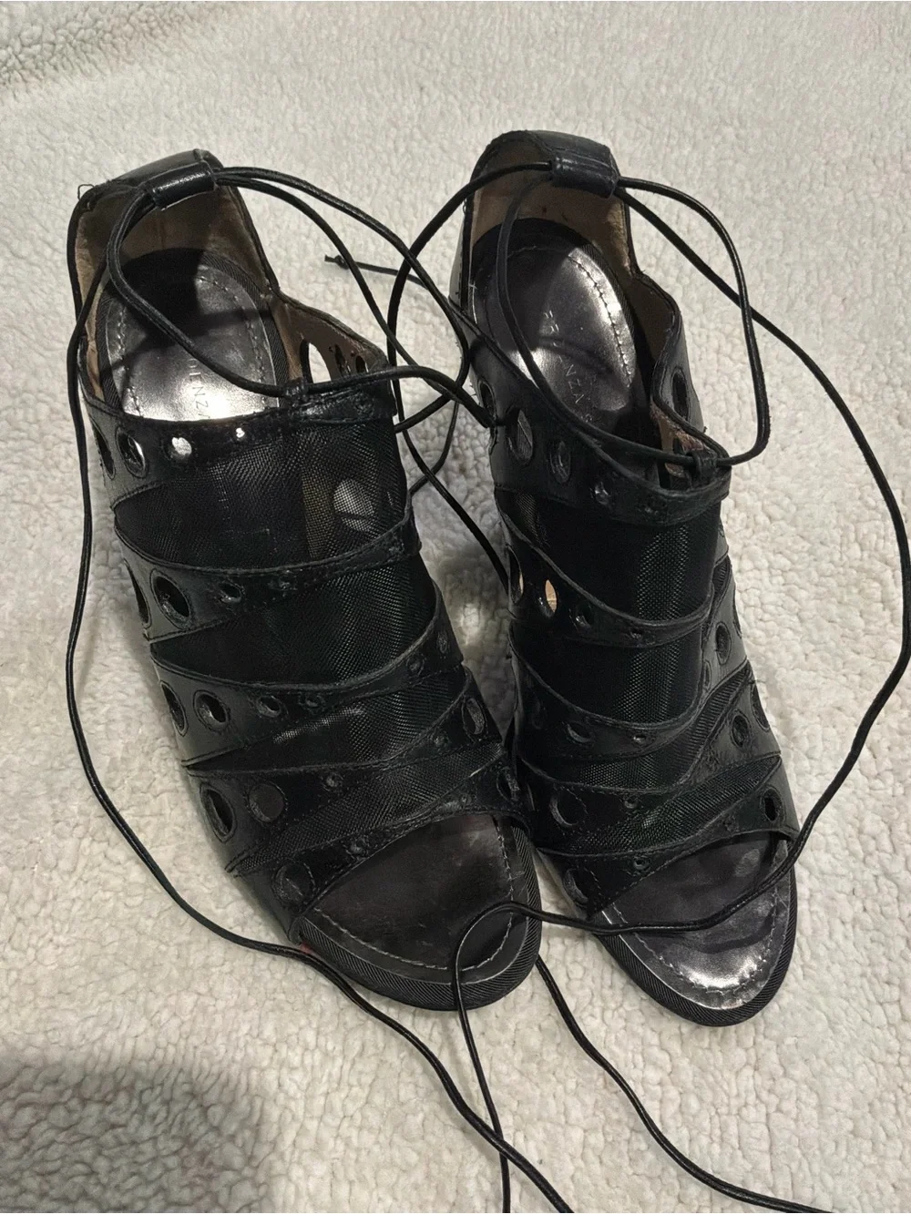 Proenza Schouler Black Cutout Lace-Up Wedge Sandals